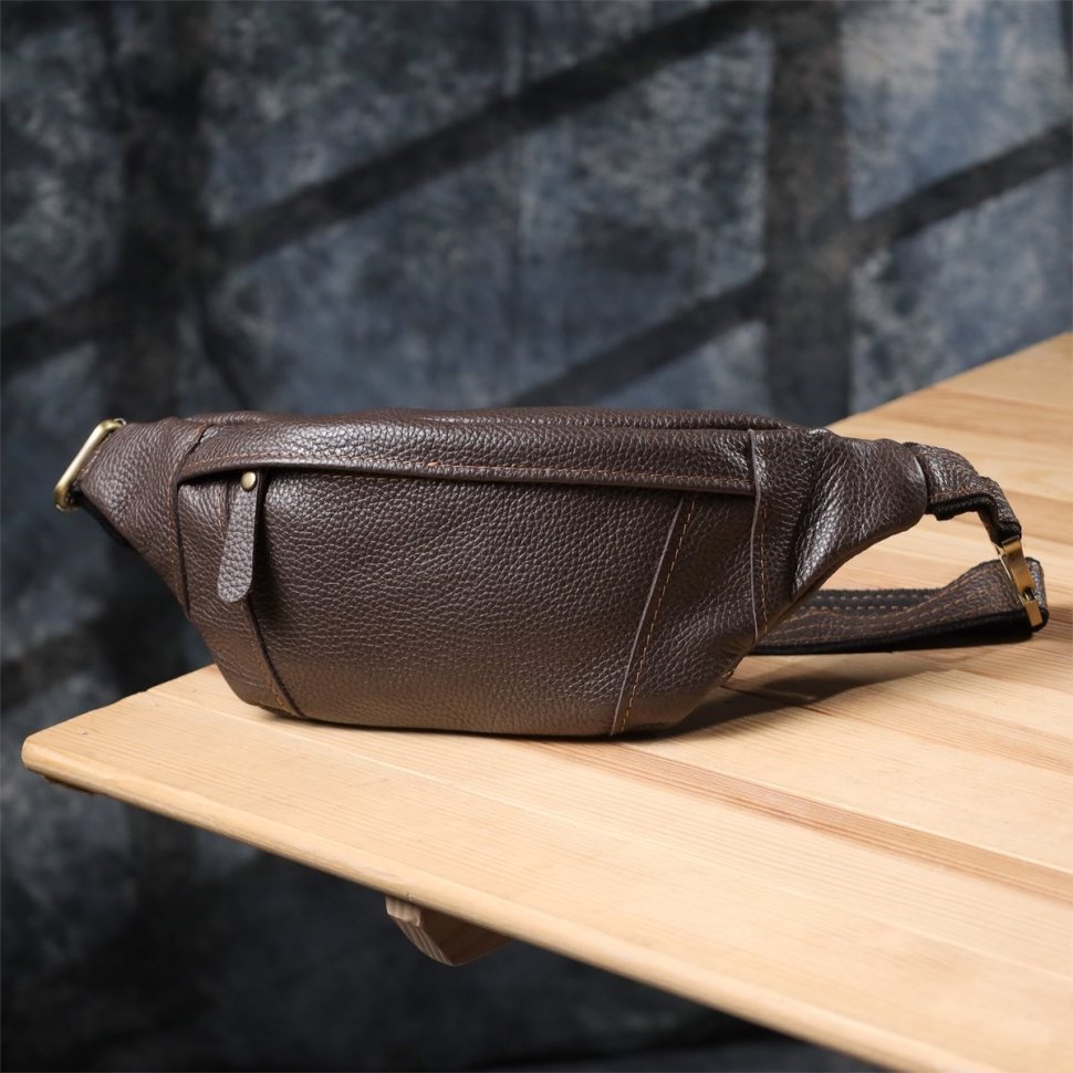 Мужская сумка-бананка из натуральной фактурной кожи коричневого цвета Shvigel 95096 modnotak фото №8