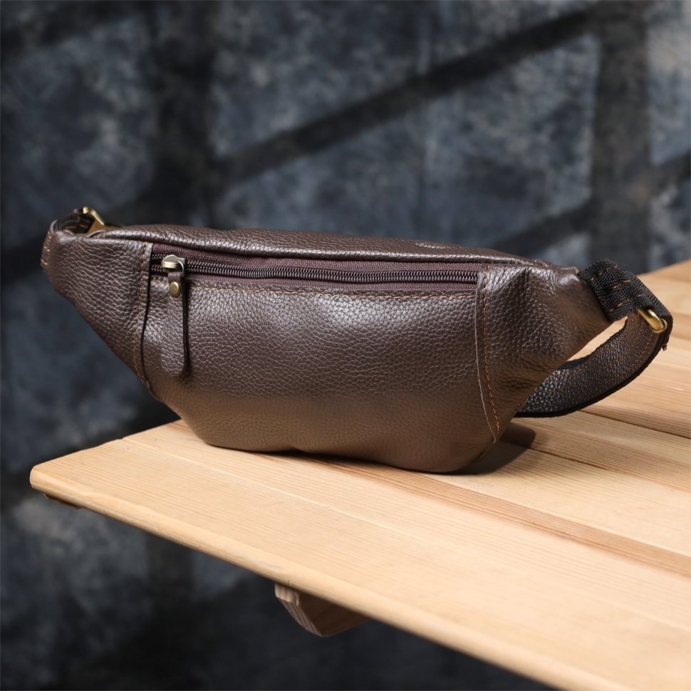 Мужская сумка-бананка из натуральной фактурной кожи коричневого цвета Shvigel 95096 modnotak фото №9