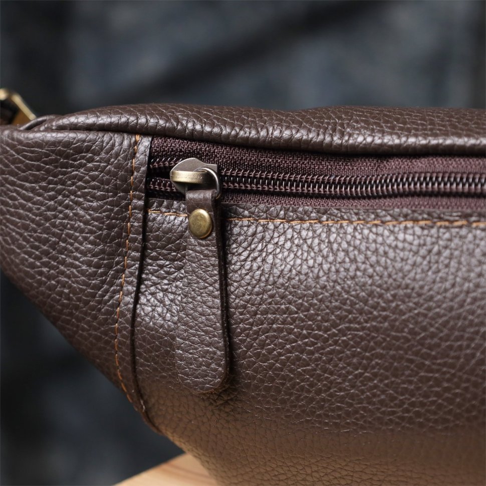 Мужская сумка-бананка из натуральной фактурной кожи коричневого цвета Shvigel 95096 modnotak фото №10