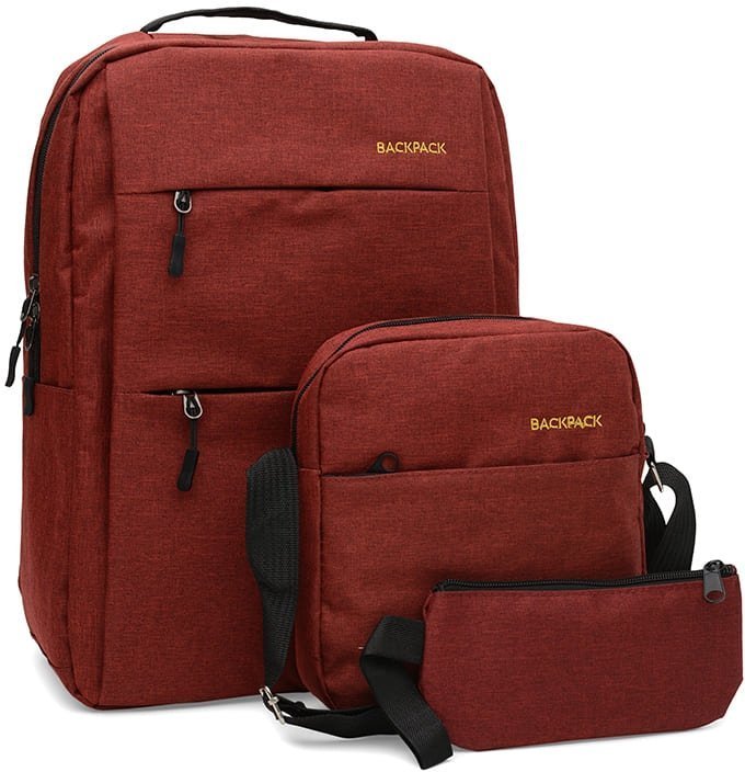 Мужской текстильный рюкзак красного цвета в комплекте с сумкой Monsen (19361)