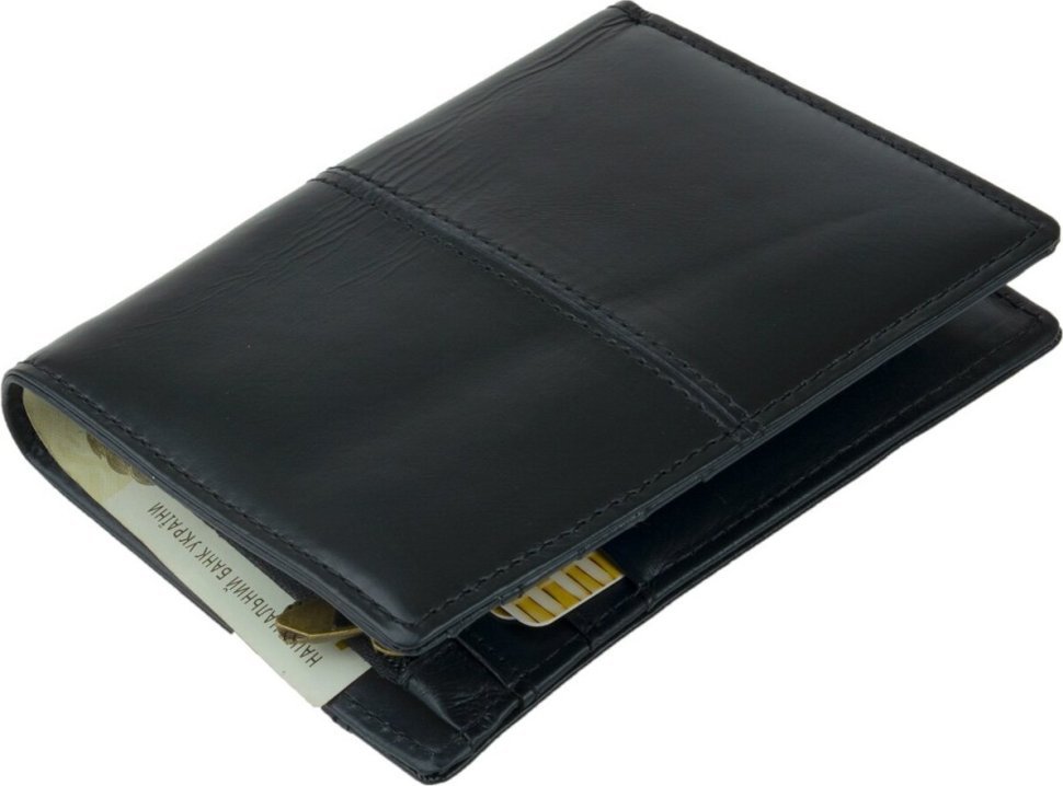 Классическое мужское портмоне из гладкой черной кожи под карты и документы Vintage (2414921)