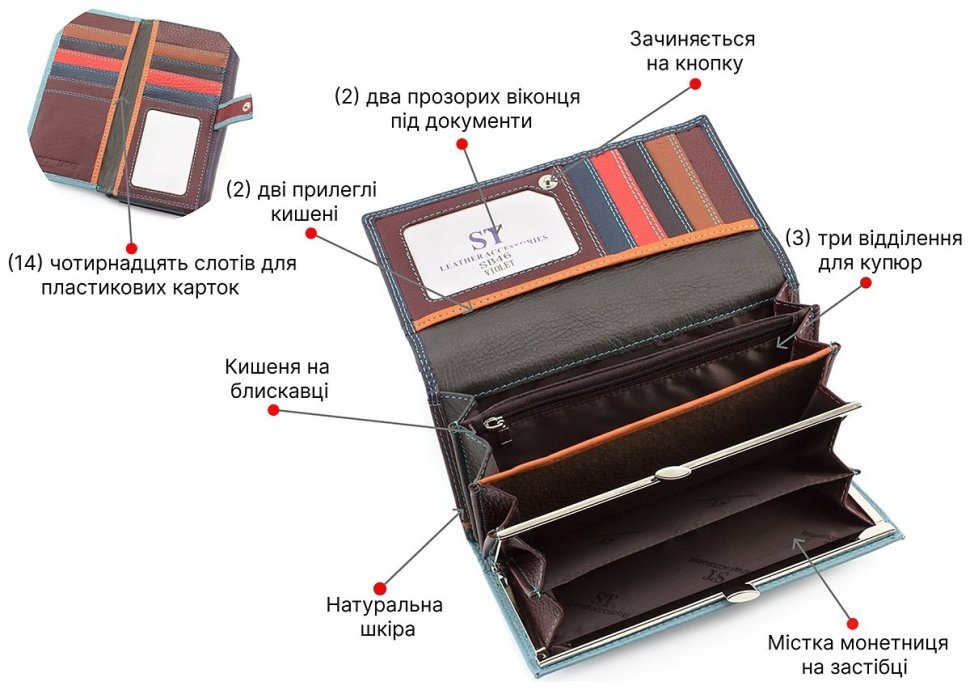 Шкіряний гаманець на кнопці з блоком для карт ST Leather (16030) фото №4 Шкіряний гаманець на кнопці з блоком для карт ST Leather (16030) modnotak фото №4
