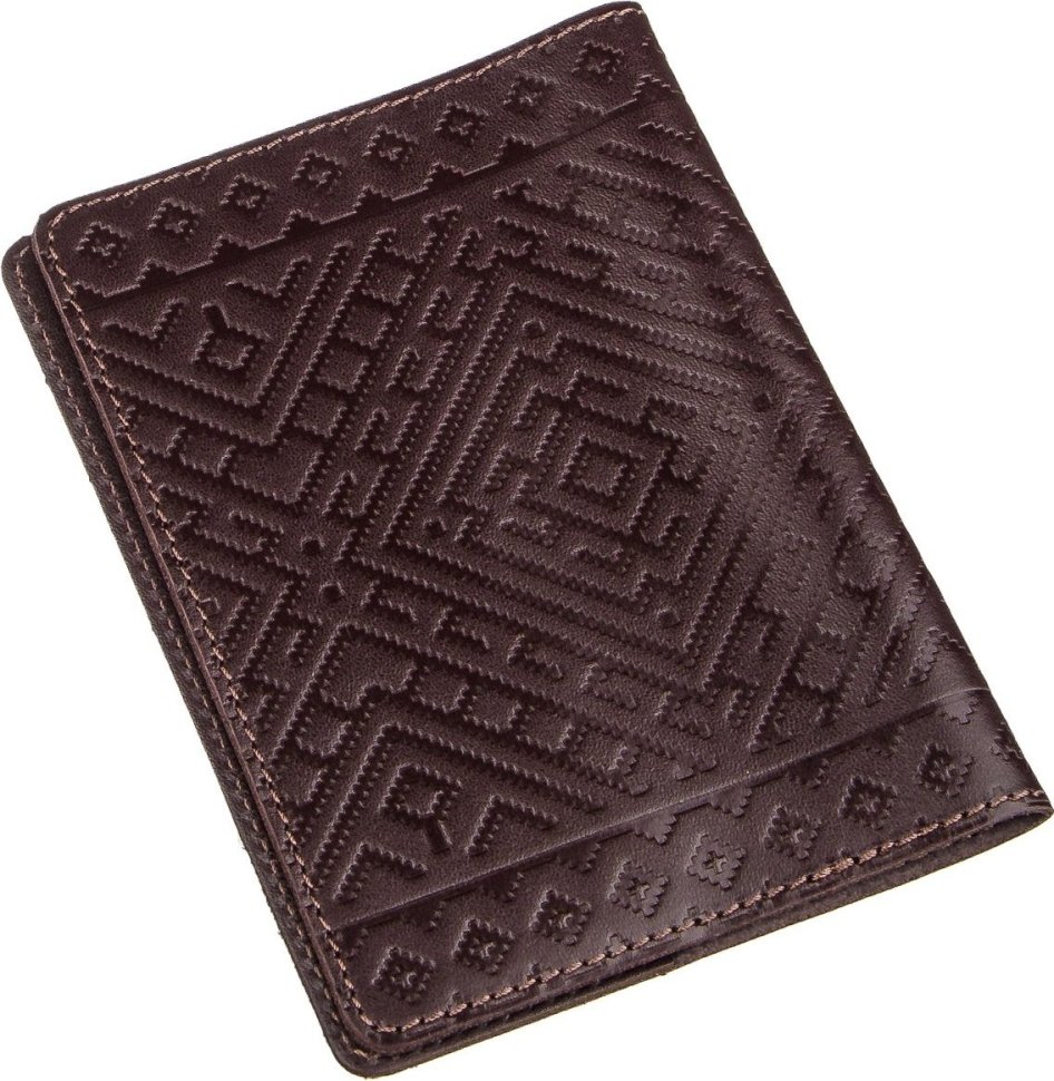 Коричневая обложка на паспорт из натуральной кожи с ромбами SHVIGEL (2413974)