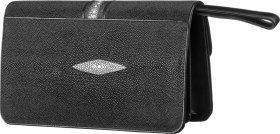 Мужская барсетка из натуральной кожи морского ската черного цвета STINGRAY LEATHER (024-18121)