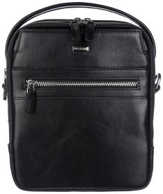 Мужская кожаная сумка-барсетка с ручкой и плечевым ремнем и DESISAN 107096 черная