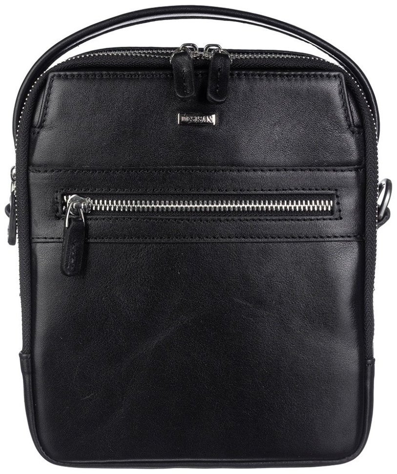 Мужская кожаная сумка-барсетка с ручкой и плечевым ремнем и DESISAN 107096 черная modnotak фото №1