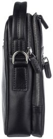 Мужская кожаная сумка-барсетка с ручкой и плечевым ремнем и DESISAN 107096 черная