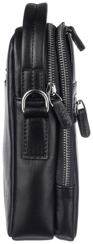 Мужская кожаная сумка-барсетка с ручкой и плечевым ремнем и DESISAN 107096 черная modnotak фото №2