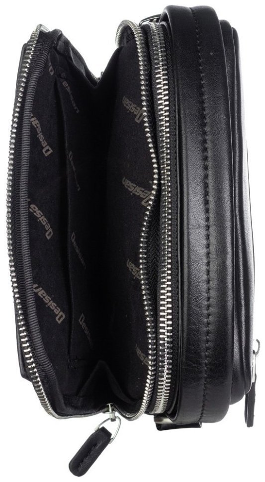 Мужская кожаная сумка-барсетка с ручкой и плечевым ремнем и DESISAN 107096 черная modnotak фото №5