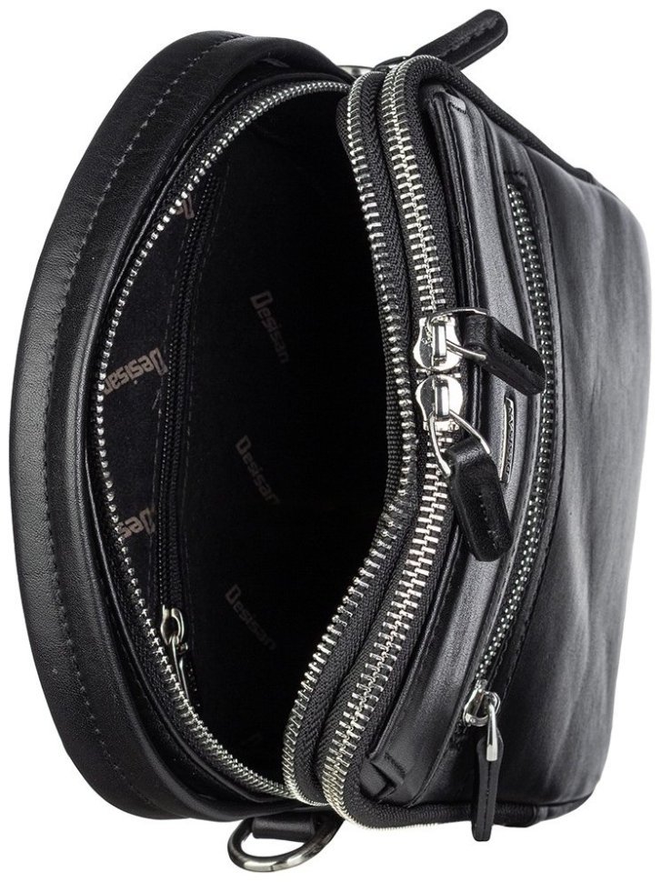 Мужская кожаная сумка-барсетка с ручкой и плечевым ремнем и DESISAN 107096 черная modnotak фото №6