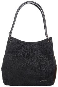 Мягкая кожаная женская сумка с узорами цветов черного цвета Desisan 107296