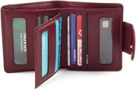 Бордовий жіночий гаманець із фактурної шкіри з хлястиком на кнопці ST Leather 1767296