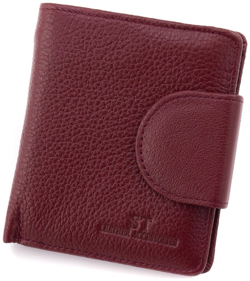 Бордовий жіночий гаманець із фактурної шкіри з хлястиком на кнопці ST Leather 1767296