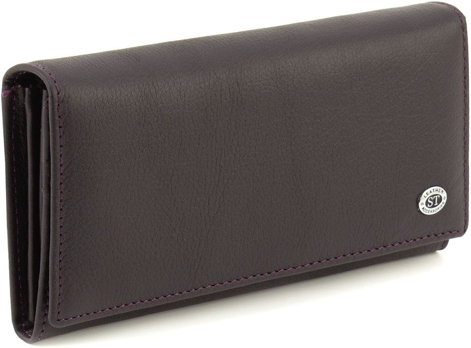 Фиолетовый женский кожаный кошелек с клапаном на кнопке ST Leather 1767396