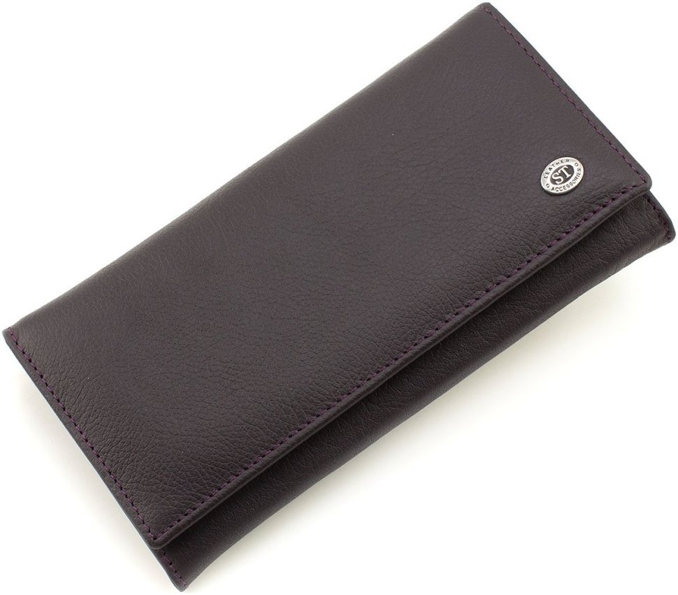 Фіолетовий жіночий шкіряний гаманець із клапаном на кнопці ST Leather 1767396
