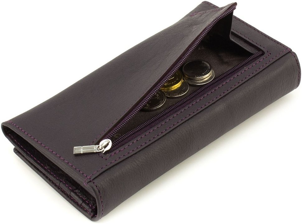 Фіолетовий жіночий шкіряний гаманець із клапаном на кнопці ST Leather 1767396