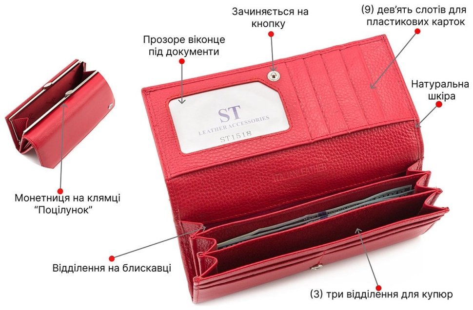 Женский красный кошелек из натуральной кожи ST Leather (16364) modnotak фото №4