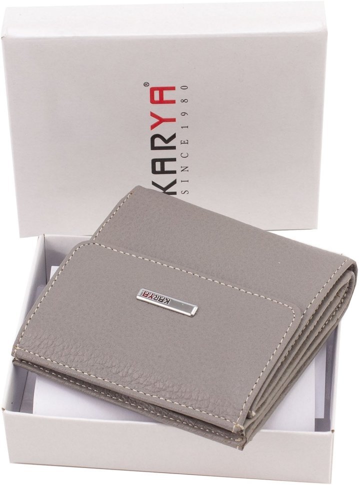 Світло-сірий жіночий гаманець компактного розміру з натуральної шкіри Karya 67496