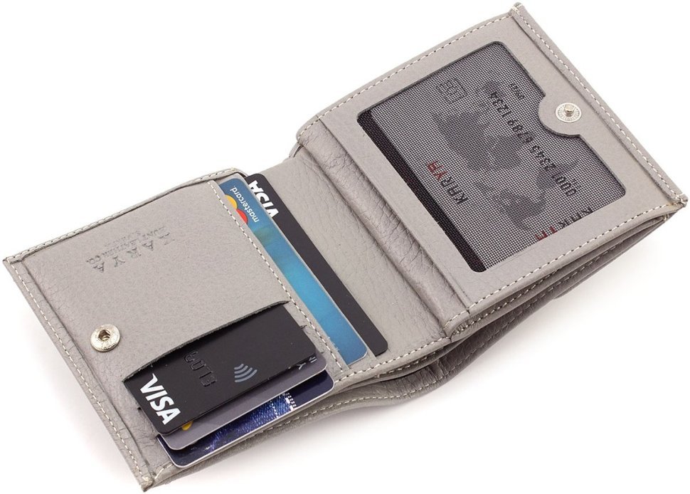 Світло-сірий жіночий гаманець компактного розміру з натуральної шкіри Karya 67496