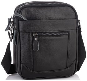 Чоловіча сумка-планшет маленького розміру із натуральної чорної шкіри Tiding Bag 77496
