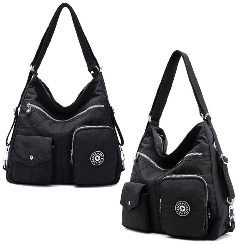 Вместительная женская сумка из черного текстиля с одной лямкой Confident 77596