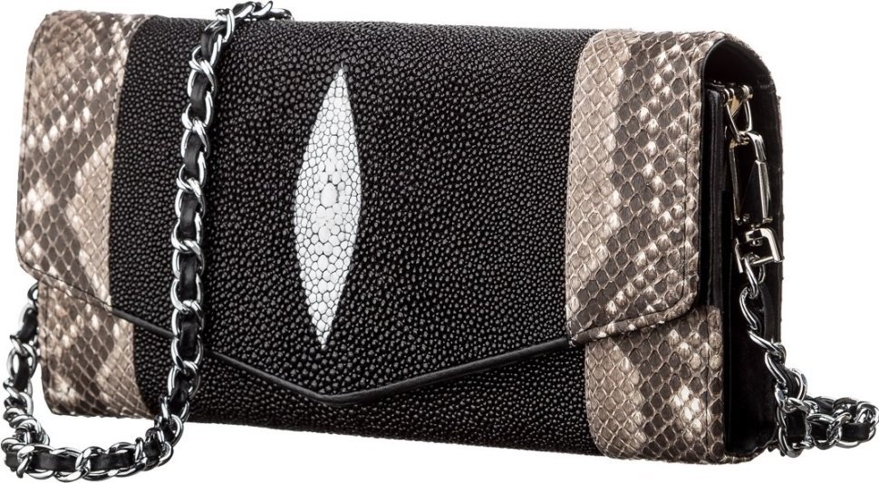 Сумка-клатч из натуральной кожи морского ската черного цвета STINGRAY LEATHER (024-18215) modnotak фото №1