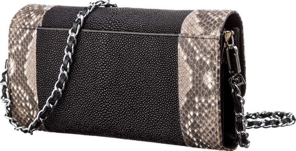 Сумка-клатч из натуральной кожи морского ската черного цвета STINGRAY LEATHER (024-18215) modnotak фото №2