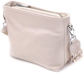 Повсякденна жіноча сумка з фактурної шкіри з текстильним плечовим ремінцем Vintage 98196 білого кольору