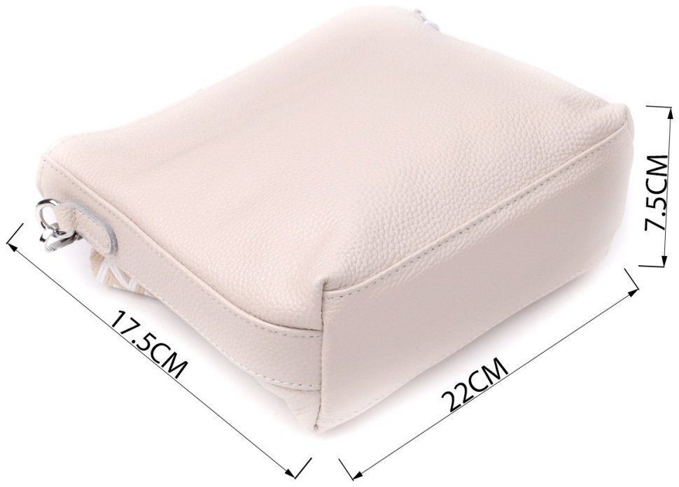 Повседневная женская сумка из фактурной кожи с текстильным плечевым ремешком Vintage 98196 белого цвета modnotak фото №3