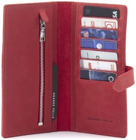 Женский красный кошелек ручной работы Grande Pelle (13016)