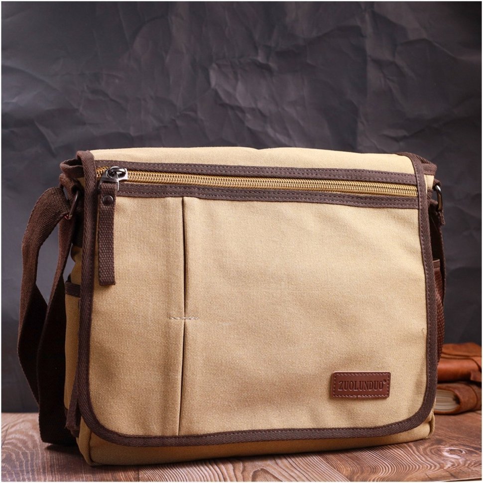 Текстильна чоловіча сумка пісочного кольору для ноутбука 13 дюймів Vintage 2422202