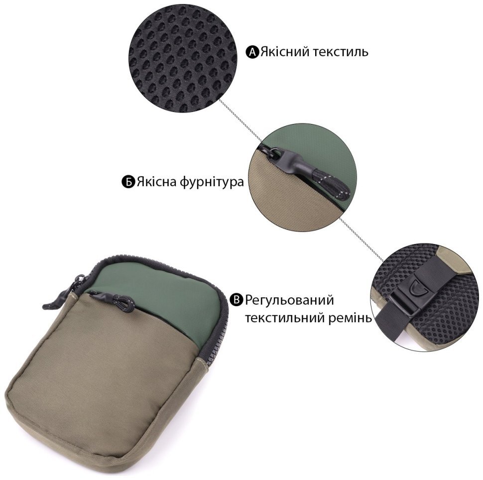 Мужская текстильная слинг сумка для путешествий Vintage 2422871 Зеленая modnotak фото №4