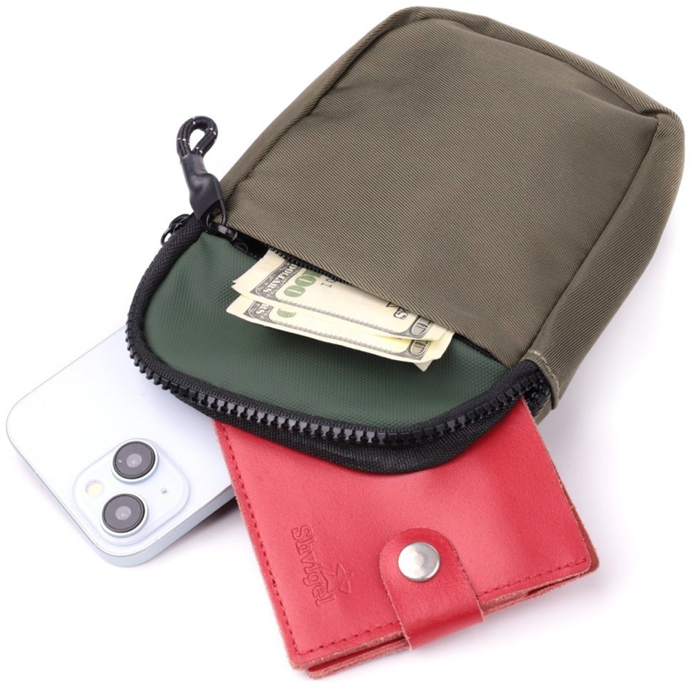 Мужская текстильная слинг сумка для путешествий Vintage 2422871 Зеленая modnotak фото №7