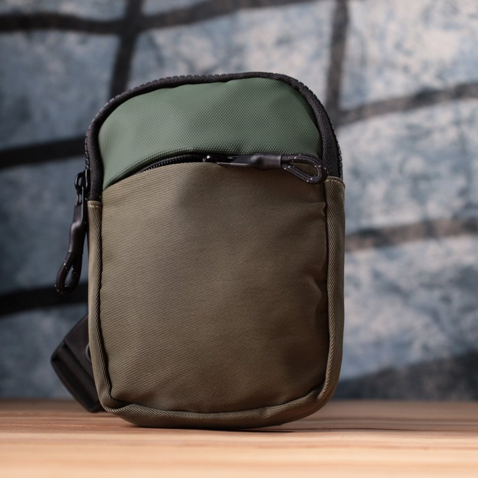 Мужская текстильная слинг сумка для путешествий Vintage 2422871 Зеленая modnotak фото №8
