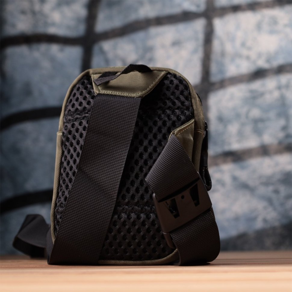 Мужская текстильная слинг сумка для путешествий Vintage 2422871 Зеленая modnotak фото №9