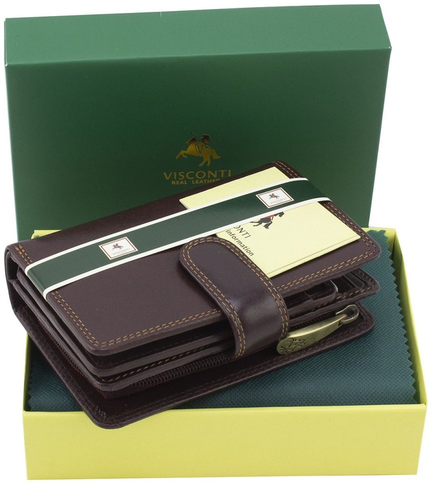 Жіночий вертикальний гаманець з гладкої шкіри коричневого кольору Visconti Venice 68796