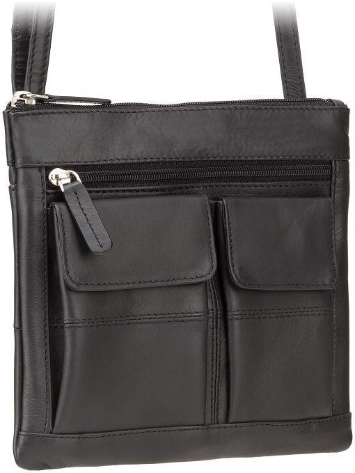 Черная плечевая сумка из натуральной кожи высокого качества Visconti Slim Bag 68896