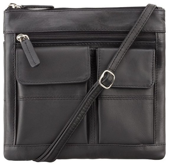 Чорна плечова сумка з натуральної шкіри високої якості Visconti Slim Bag 68896