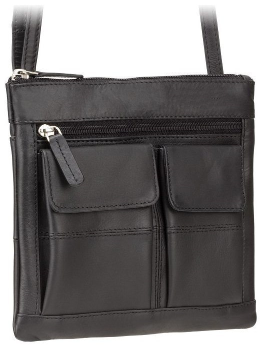 Черная плечевая сумка из натуральной кожи высокого качества Visconti Slim Bag 68896