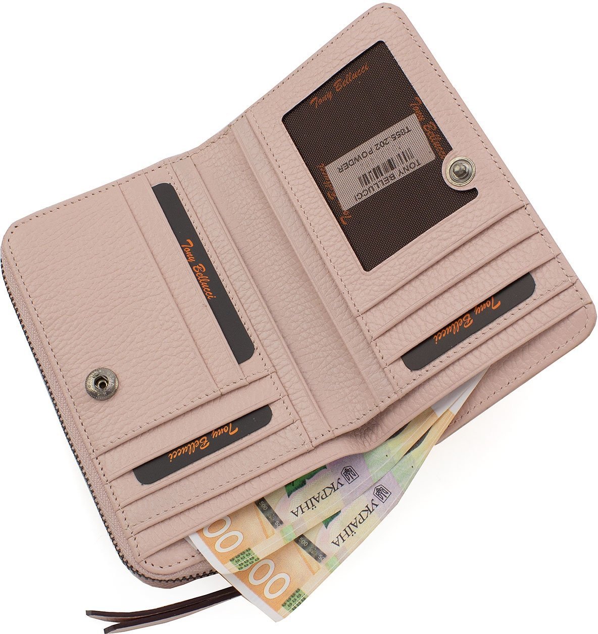 Блідо-рожевий жіночий гаманець з якісної шкіри з монетницьою Tony Bellucci (12482)