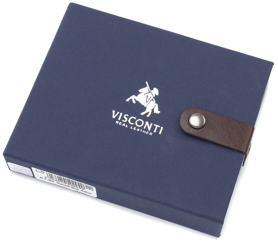 Темно-синее мужское портмоне из качественной натуральной кожи без застежки Visconti Arthur 69196