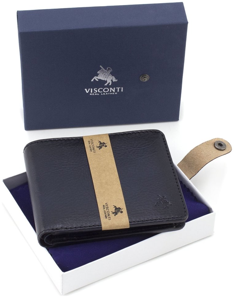 Темно-синє чоловіче портмоне з якісної натуральної шкіри без застібки Visconti Arthur 69196