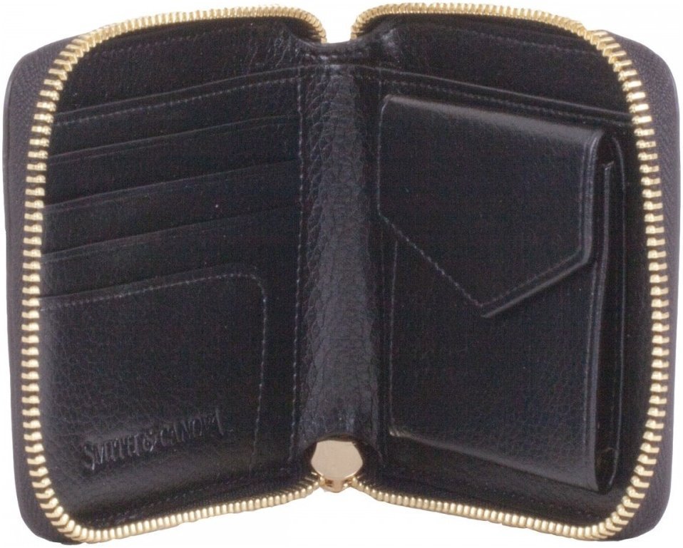 Черный женский кошелек из фактурной кожи на молнии Smith&Canova Althorp 69696