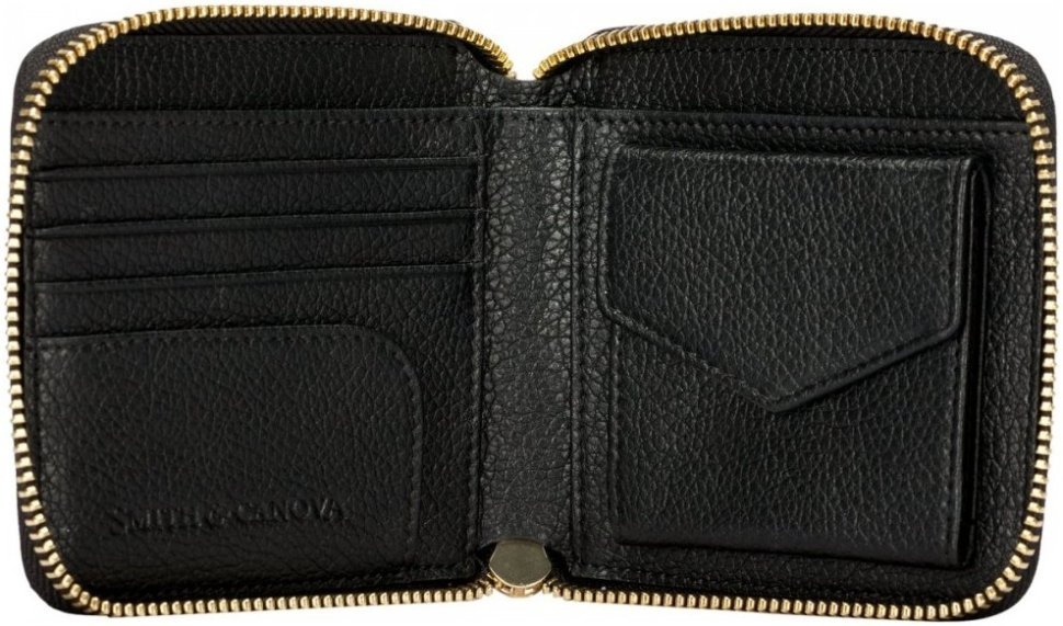 Чорний жіночий гаманець із фактурної шкіри на блискавці Smith&Canova Althorp 69696