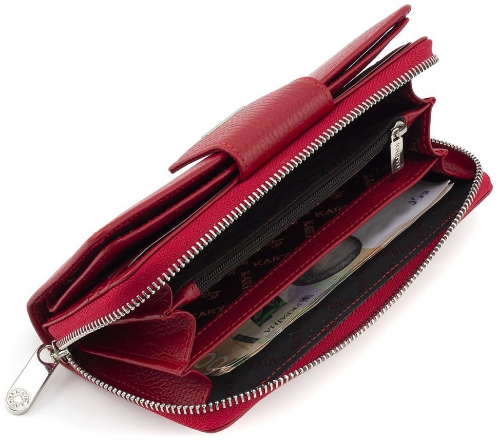 Багатофункціональний жіночий гаманець із фактурної шкіри червоного кольору KARYA 69796