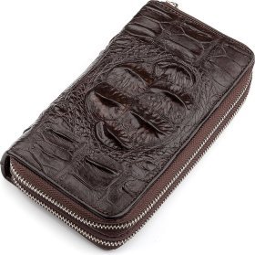 Добротний гаманець-клатч з крокодилової шкіри коричневого кольору CROCODILE LEATHER (024-18271)