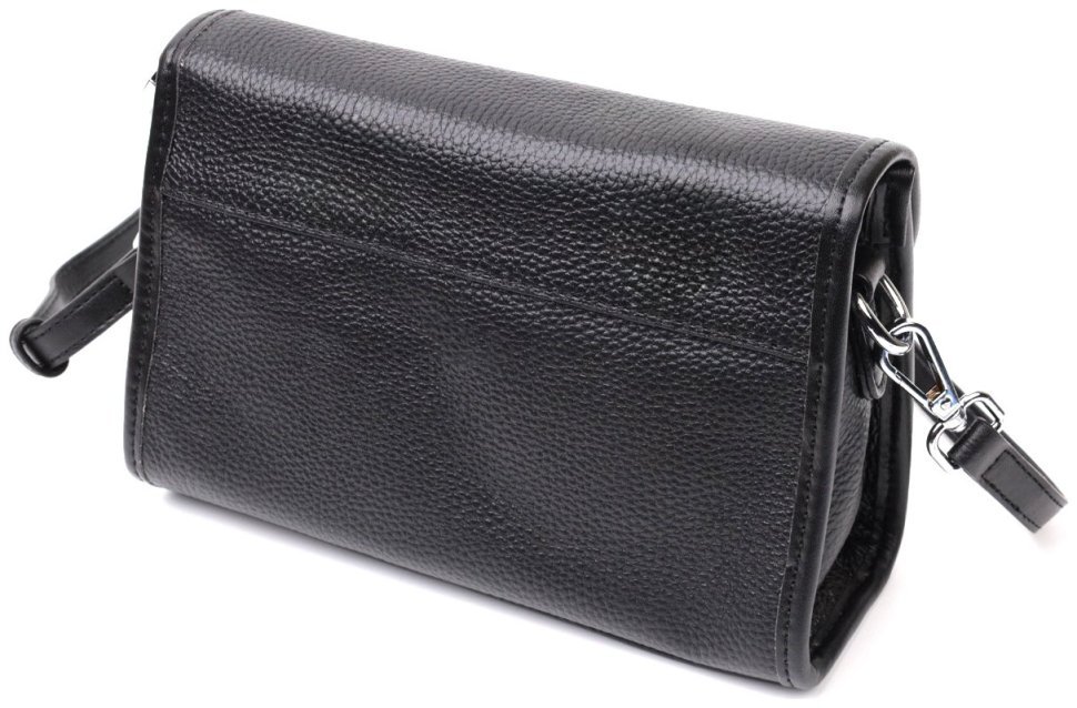 Стильна жіноча шкіряна сумка чорного кольору з довгим плечовим ремінцем Vintage 2422259