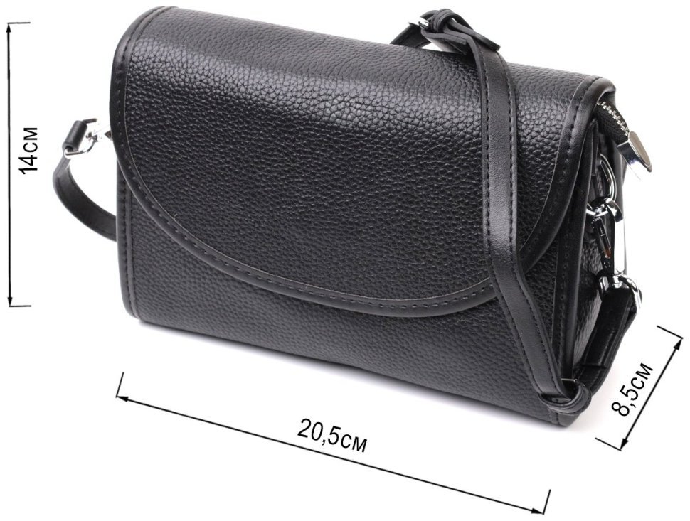 Стильна жіноча шкіряна сумка чорного кольору з довгим плечовим ремінцем Vintage 2422259 modnotak фото №10