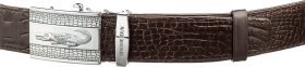Коричневый ремень с пряжкой автомат из кожи крокодила CROCODILE LEATHER (024-18608)