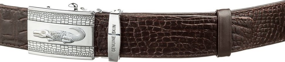 Коричневый ремень с пряжкой автомат из кожи крокодила CROCODILE LEATHER (024-18608) modnotak фото №2